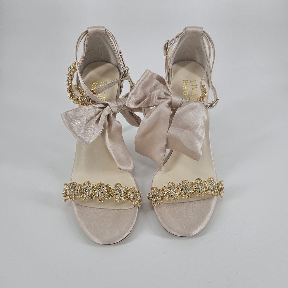 Bella Belle Blush Pink Mariee Wedding/Evening Pink Heels Shoes With Bows - Picture 3 of 15